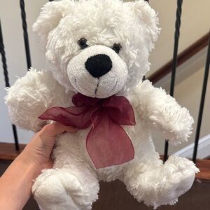 White Teddy Bear with BurgundyBow